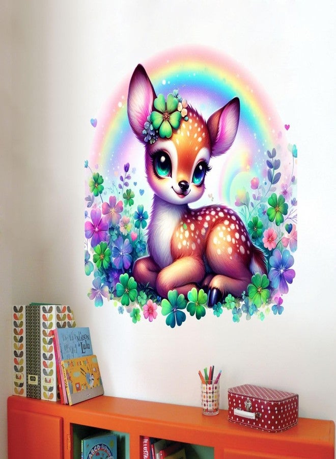 Sticker Studio ملصق جداري من الفينيل PVC بألوان قوس قزح، بتصميم غزال ملون مع زهور، مثالي لتزيين المنزل - مناسب لغرفة المعيشة، غرفة النوم، الردهة، غرفة الأطفال، غرفة اللعب (المقاس: 38 سم × 38 سم) - Image 2